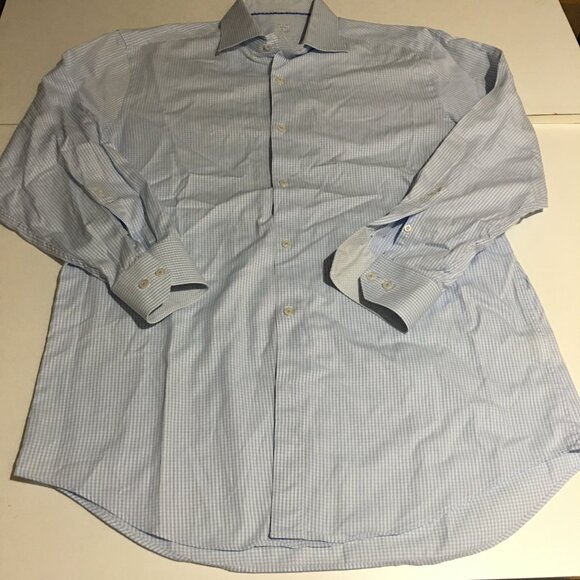 Bugatchi Uomo Mens Long Sleeve Button Up Shirt Size 17 36/37 Blue Plaid - Picture 1 of 9